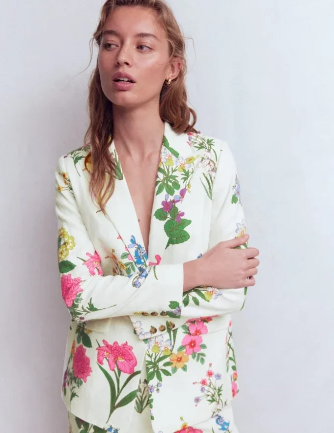 Woodbridge Linen Blazer Ivory, Delicate Blossom Woodbridge Linen Blazer Ivory, Delicate Blossom