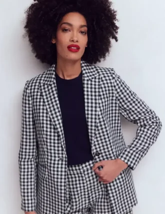 Woodbridge Linen Blazer Navy, Ivory Gingham