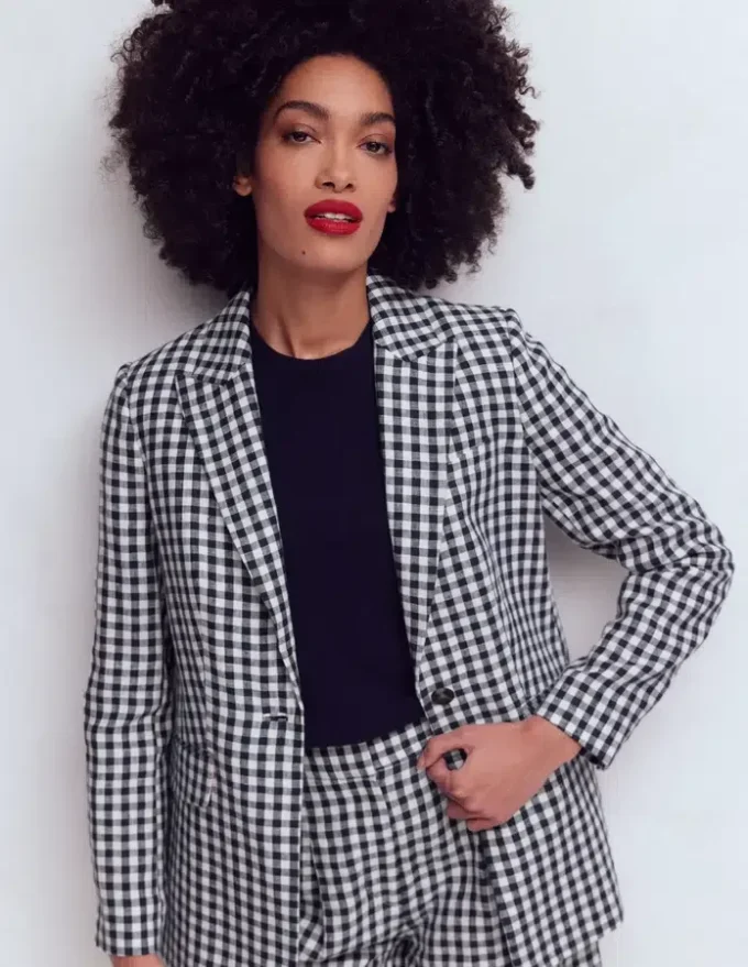 Woodbridge Linen Blazer Navy, Ivory Gingham Woodbridge Linen Blazer Navy, Ivory Gingham