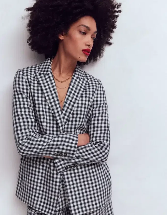 Woodbridge Linen Blazer Navy, Ivory Gingham Woodbridge Linen Blazer Navy, Ivory Gingham