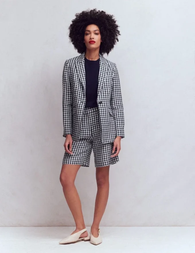 Woodbridge Linen Blazer Navy, Ivory Gingham Woodbridge Linen Blazer Navy, Ivory Gingham