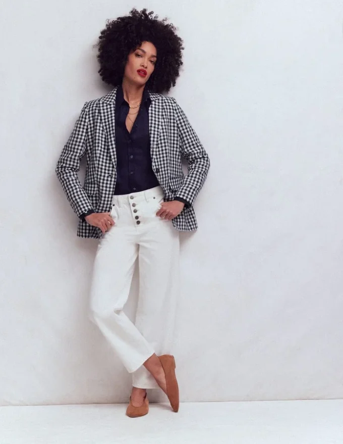 Woodbridge Linen Blazer Navy, Ivory Gingham Woodbridge Linen Blazer Navy, Ivory Gingham