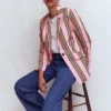 Woodbridge Linen Blazer Pink, Rich Emerald Stripe Woodbridge Linen Blazer Pink, Rich Emerald Stripe