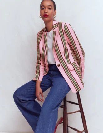 Woodbridge Linen Blazer Pink, Rich Emerald Stripe
