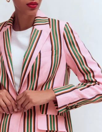 Woodbridge Linen Blazer Pink, Rich Emerald Stripe