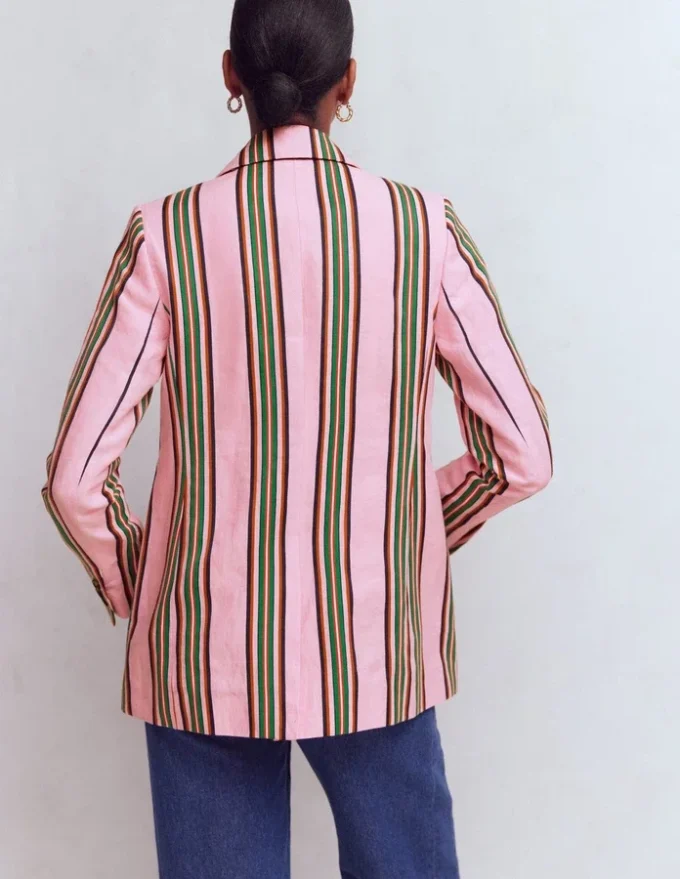 Woodbridge Linen Blazer Pink, Rich Emerald Stripe Woodbridge Linen Blazer Pink, Rich Emerald Stripe