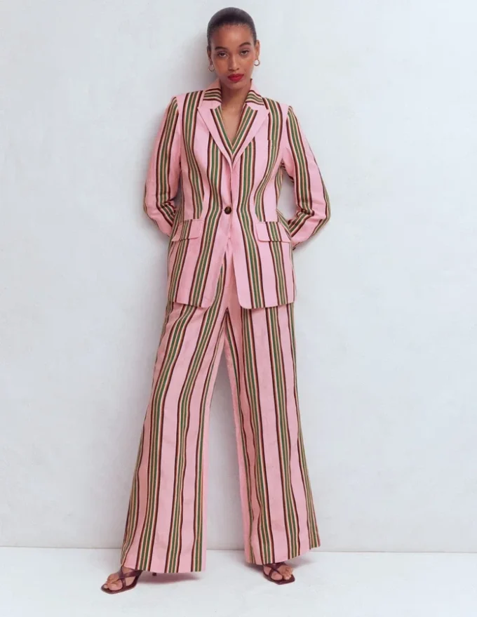 Woodbridge Linen Blazer Pink, Rich Emerald Stripe Woodbridge Linen Blazer Pink, Rich Emerald Stripe