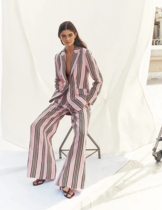Woodbridge Linen Blazer Pink, Rich Emerald Stripe Woodbridge Linen Blazer Pink, Rich Emerald Stripe