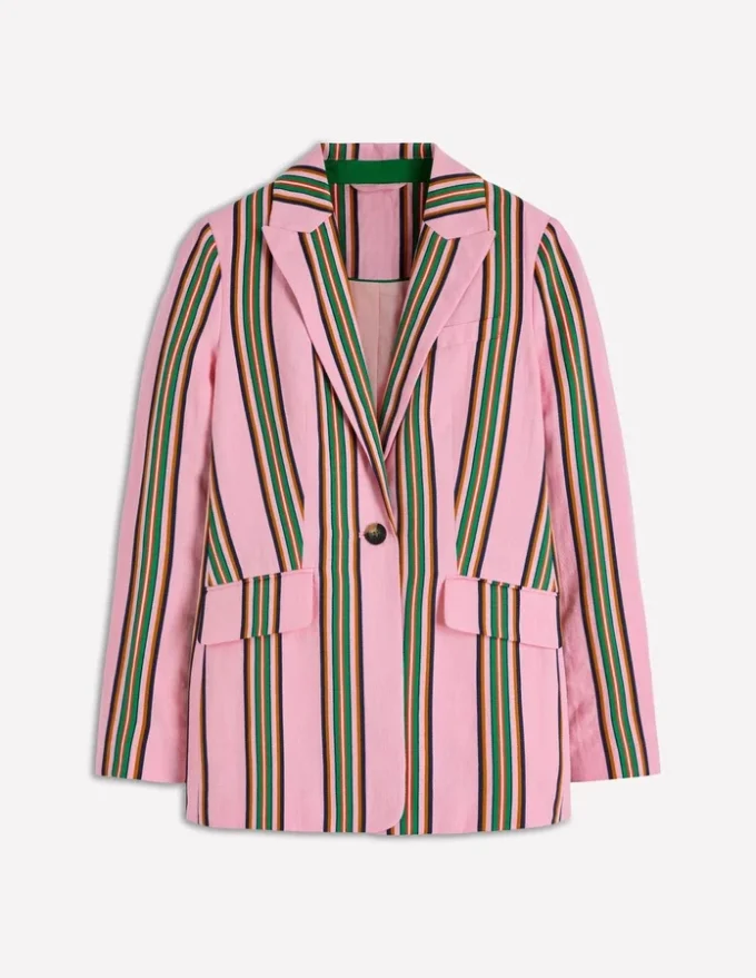 Woodbridge Linen Blazer Pink, Rich Emerald Stripe Woodbridge Linen Blazer Pink, Rich Emerald Stripe