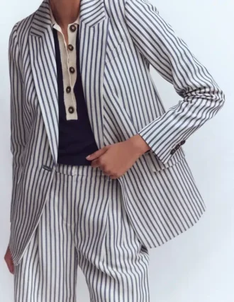 Woodbridge Relaxed Blazer Blue and Ivory Stripe
