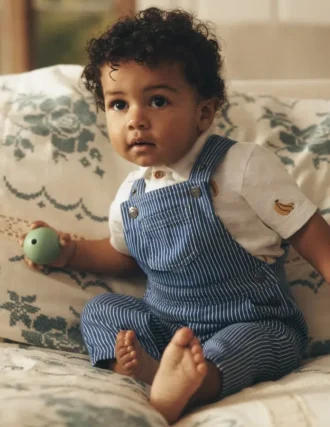 Woven Dungarees Navy Ticking Stripe