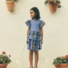 Woven Mix Twirly Dress Azure Blue Jungle Trellis Woven Mix Twirly Dress Azure Blue Jungle Trellis