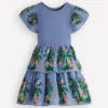 Woven Mix Twirly Dress Azure Blue Jungle Trellis Woven Mix Twirly Dress Azure Blue Jungle Trellis