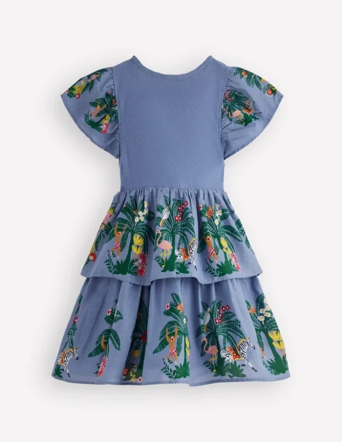 Woven Mix Twirly Dress Azure Blue Jungle Trellis Woven Mix Twirly Dress Azure Blue Jungle Trellis