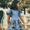 Woven Mix Twirly Dress Azure Blue Jungle Trellis Woven Mix Twirly Dress Azure Blue Jungle Trellis