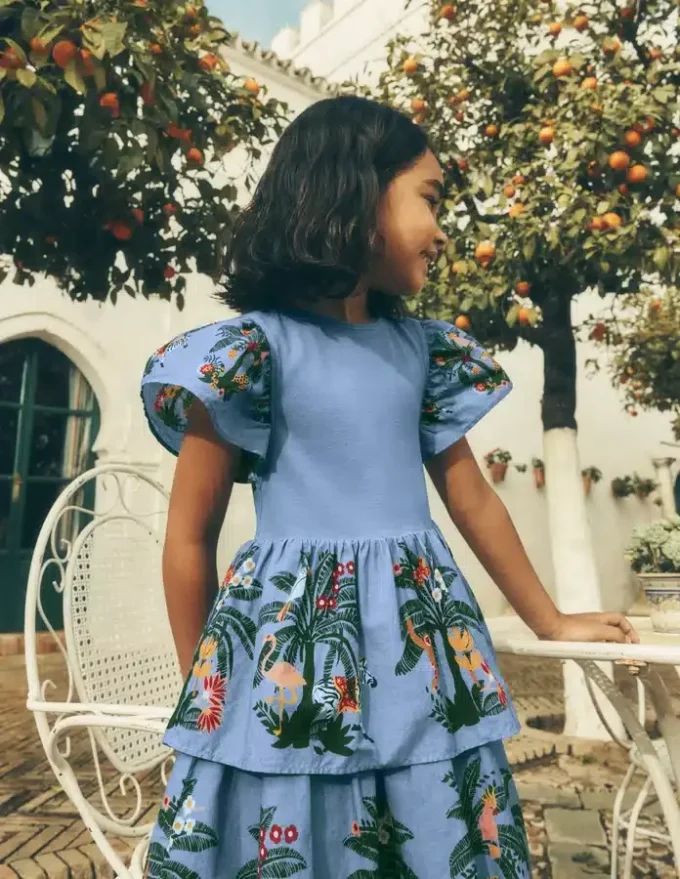 Woven Mix Twirly Dress Azure Blue Jungle Trellis Woven Mix Twirly Dress Azure Blue Jungle Trellis