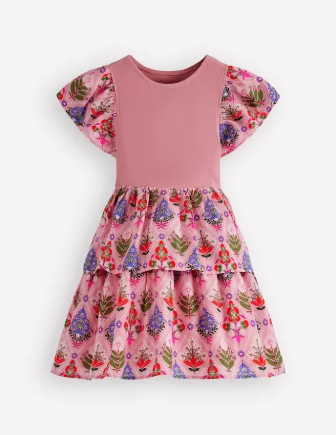 Woven Mix Twirly Dress Multi Diamond Floral