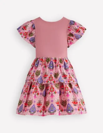 Woven Mix Twirly Dress Multi Diamond Floral