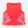 Woven Shell Top Spicy Red Neon Embroidery Woven Shell Top Spicy Red Neon Embroidery