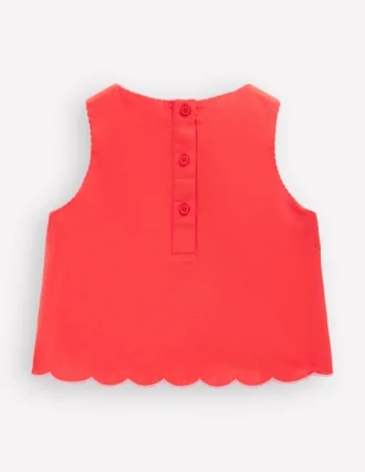 Woven Shell Top Spicy Red Neon Embroidery