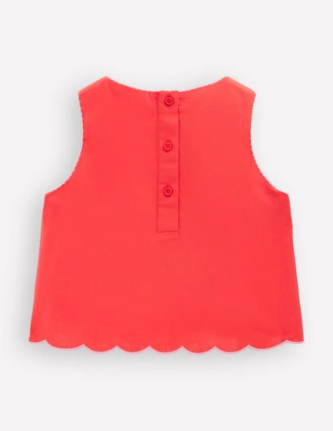 Woven Shell Top Spicy Red Neon Embroidery Woven Shell Top Spicy Red Neon Embroidery