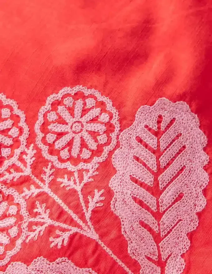 Woven Shell Top Spicy Red Neon Embroidery Woven Shell Top Spicy Red Neon Embroidery