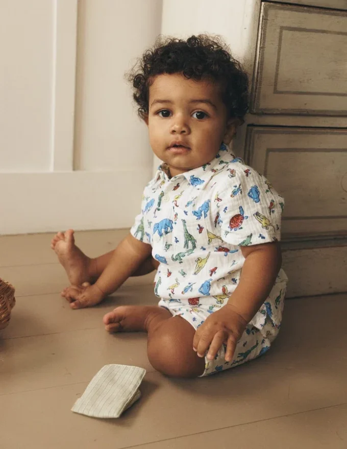Woven Shirt Play Set Ivory Multi Jungle Animals