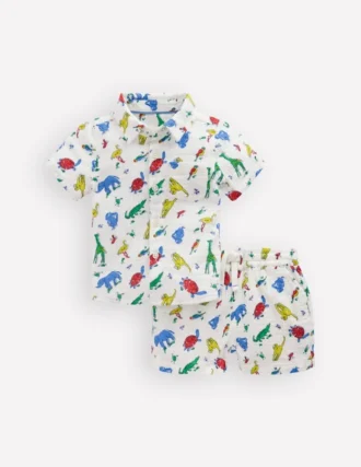 Woven Shirt Play Set Ivory Multi Jungle Animals