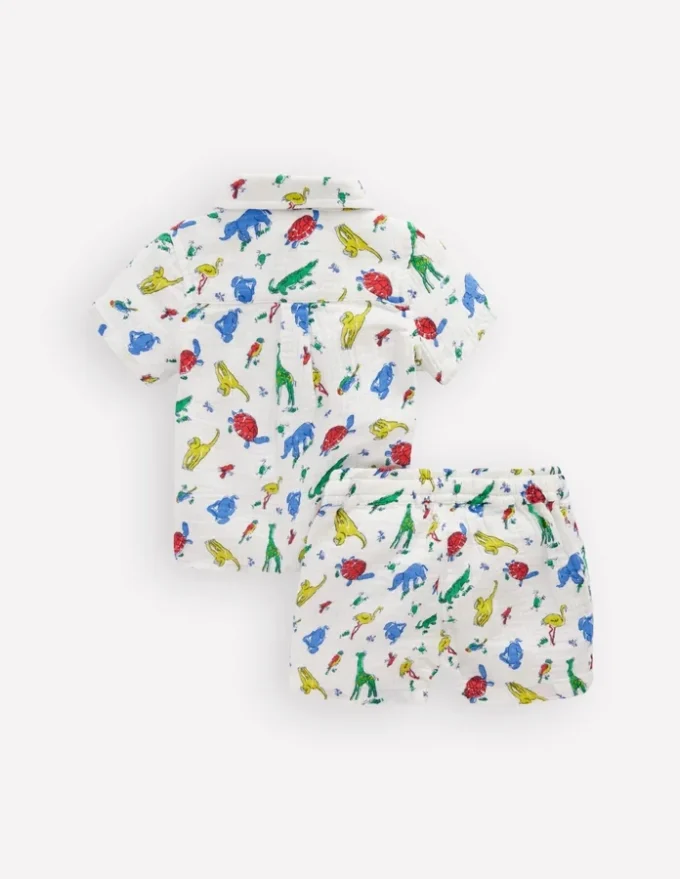 Woven Shirt Play Set Ivory Multi Jungle Animals