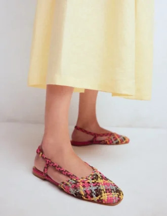 Woven Slingback Flats Multi Check