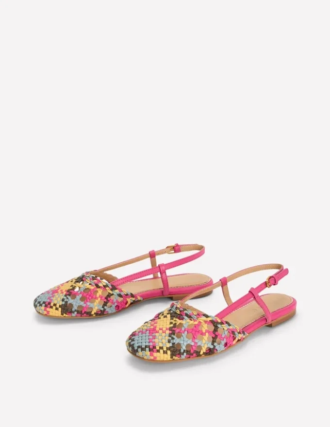 Woven Slingback Flats Multi Check