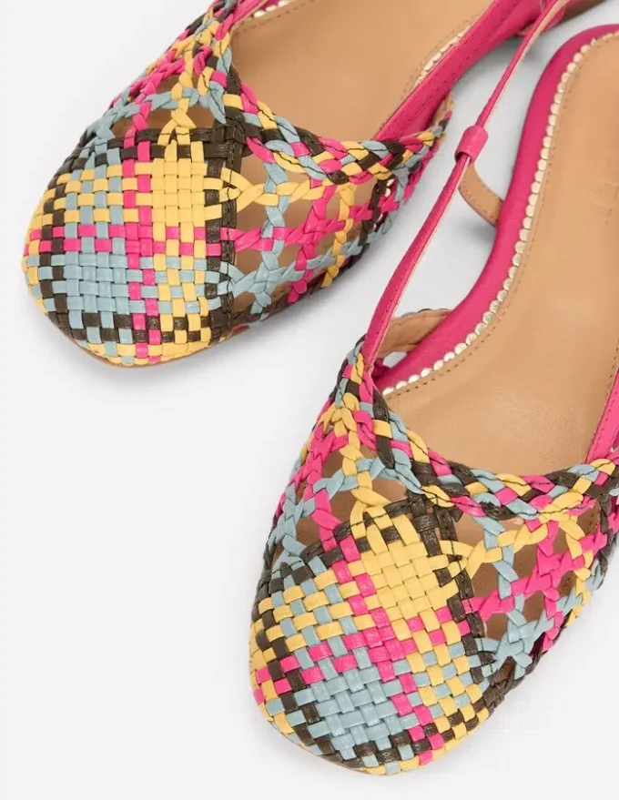 Woven Slingback Flats Multi Check