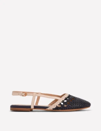 Woven Slingback Flats Navy/Ivory