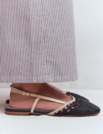 Woven Slingback Flats Navy/Ivory