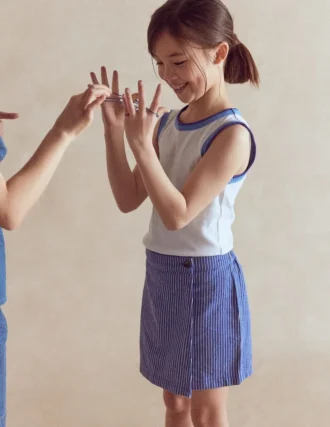 Wrap Woven Skort Sapphire Blue/ Ivory Stripe
