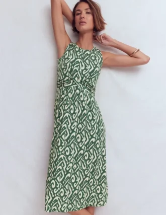 Zara Cross Waist Jersey Dress Hunter Green, Ikat