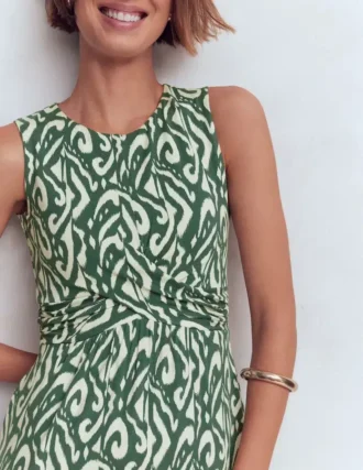 Zara Cross Waist Jersey Dress Hunter Green, Ikat