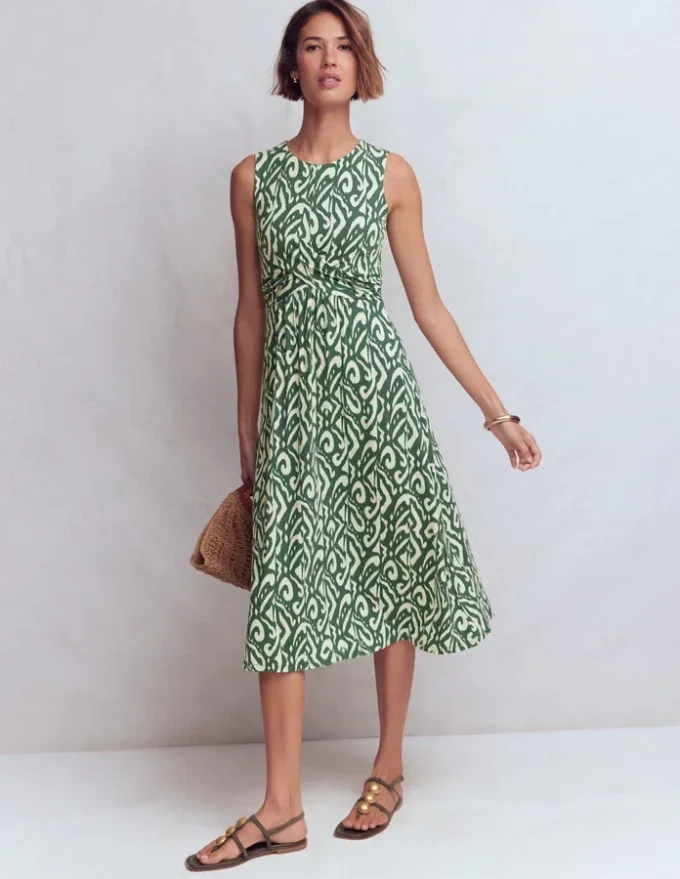Zara Cross Waist Jersey Dress Hunter Green, Ikat Zara Cross Waist Jersey Dress Hunter Green, Ikat