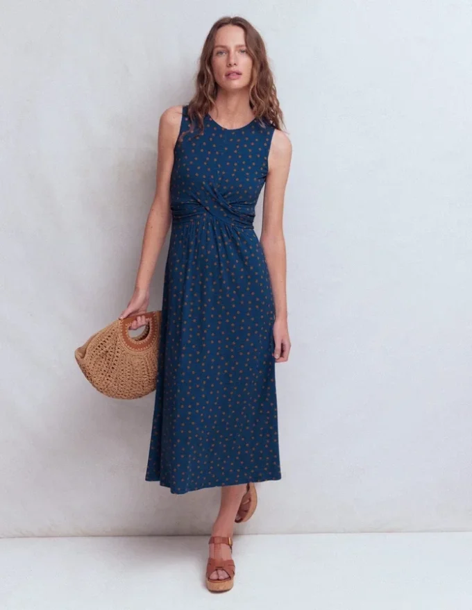 Zara Cross Waist Jersey Dress Tourmaline Blue, Painted Dot Zara Cross Waist Jersey Dress Tourmaline Blue, Painted Dot