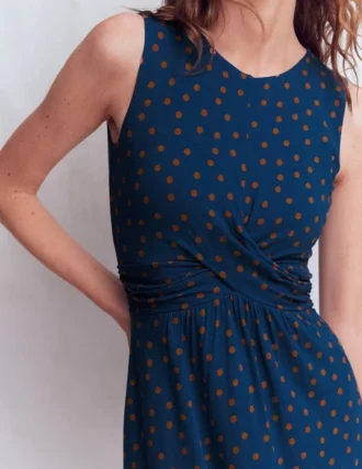 Zara Cross Waist Jersey Dress Tourmaline Blue, Painted Dot