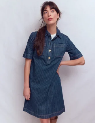 Zia Pocket Shift Dress Indigo Stripe