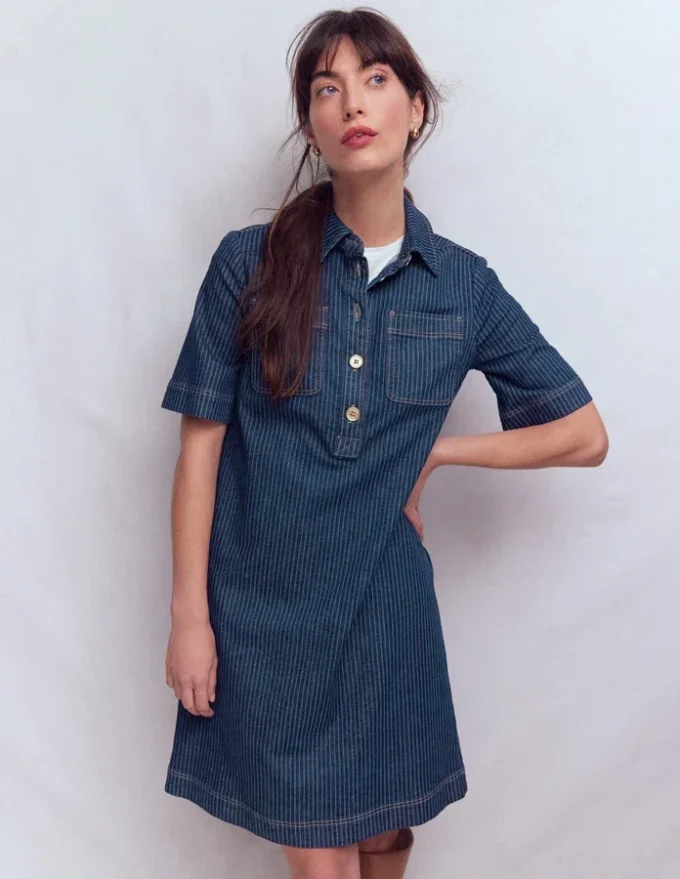 Zia Pocket Shift Dress Indigo Stripe Zia Pocket Shift Dress Indigo Stripe