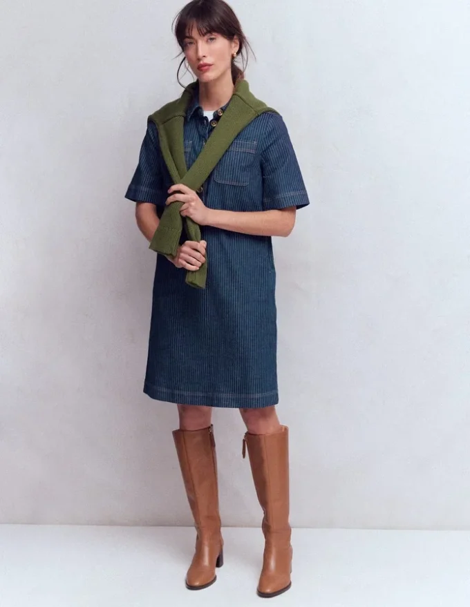 Zia Pocket Shift Dress Indigo Stripe Zia Pocket Shift Dress Indigo Stripe