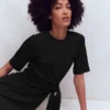 Zinnia Tie Jersey Short Dress Black Zinnia Tie Jersey Short Dress Black
