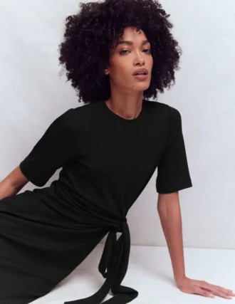 Zinnia Tie Jersey Short Dress Black