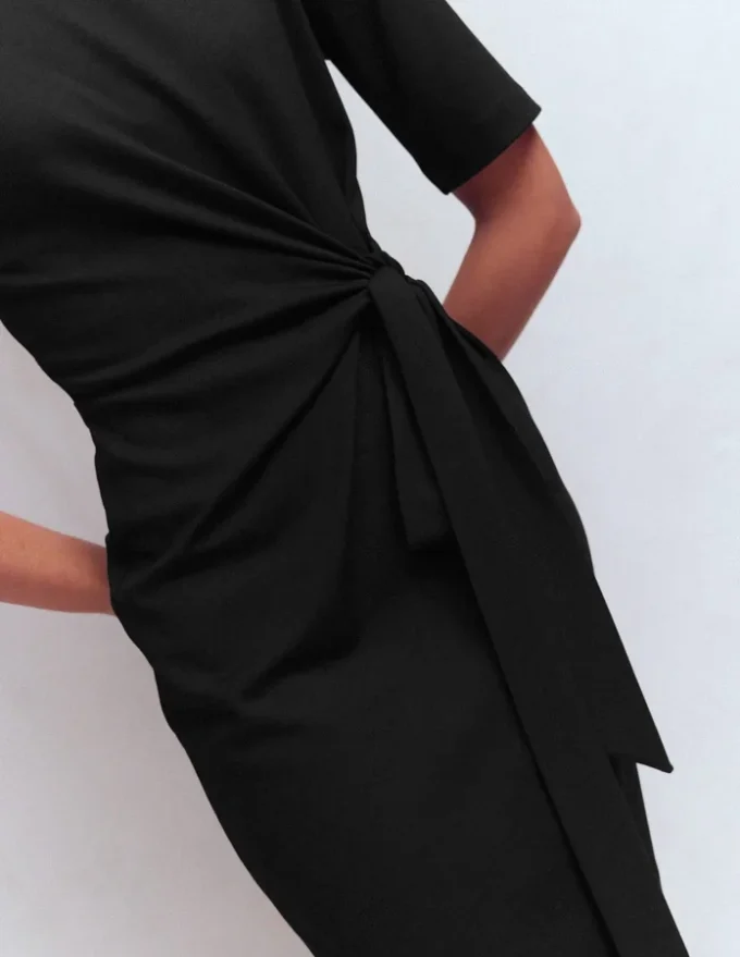 Zinnia Tie Jersey Short Dress Black Zinnia Tie Jersey Short Dress Black