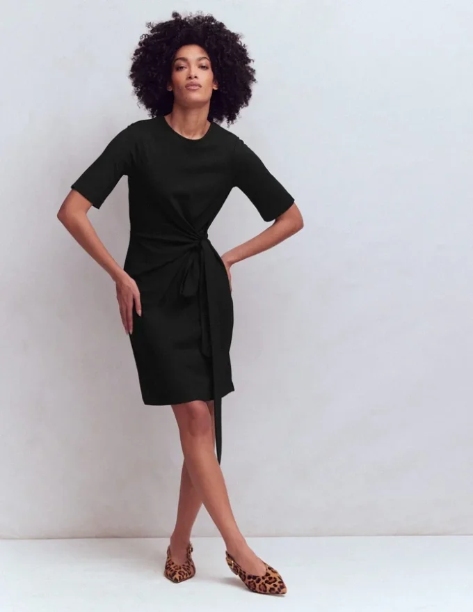 Zinnia Tie Jersey Short Dress Black Zinnia Tie Jersey Short Dress Black