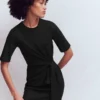 Zinnia Tie Jersey Short Dress Black Zinnia Tie Jersey Short Dress Black
