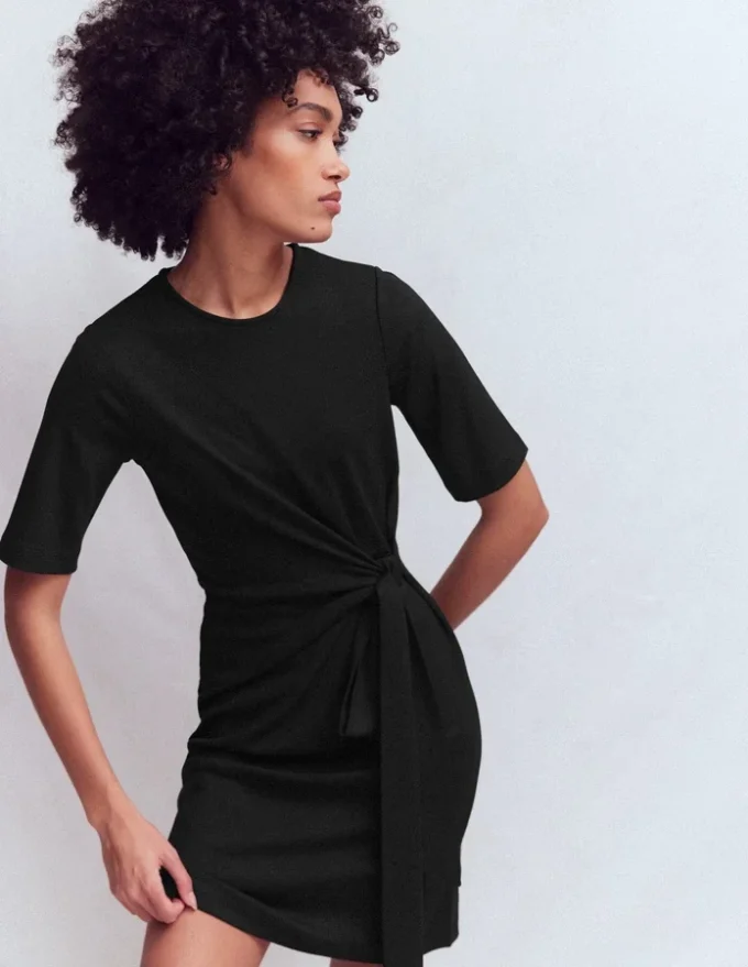 Zinnia Tie Jersey Short Dress Black Zinnia Tie Jersey Short Dress Black