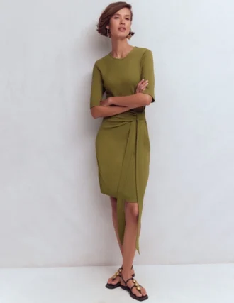 Zinnia Tie Jersey Short Dress Olive